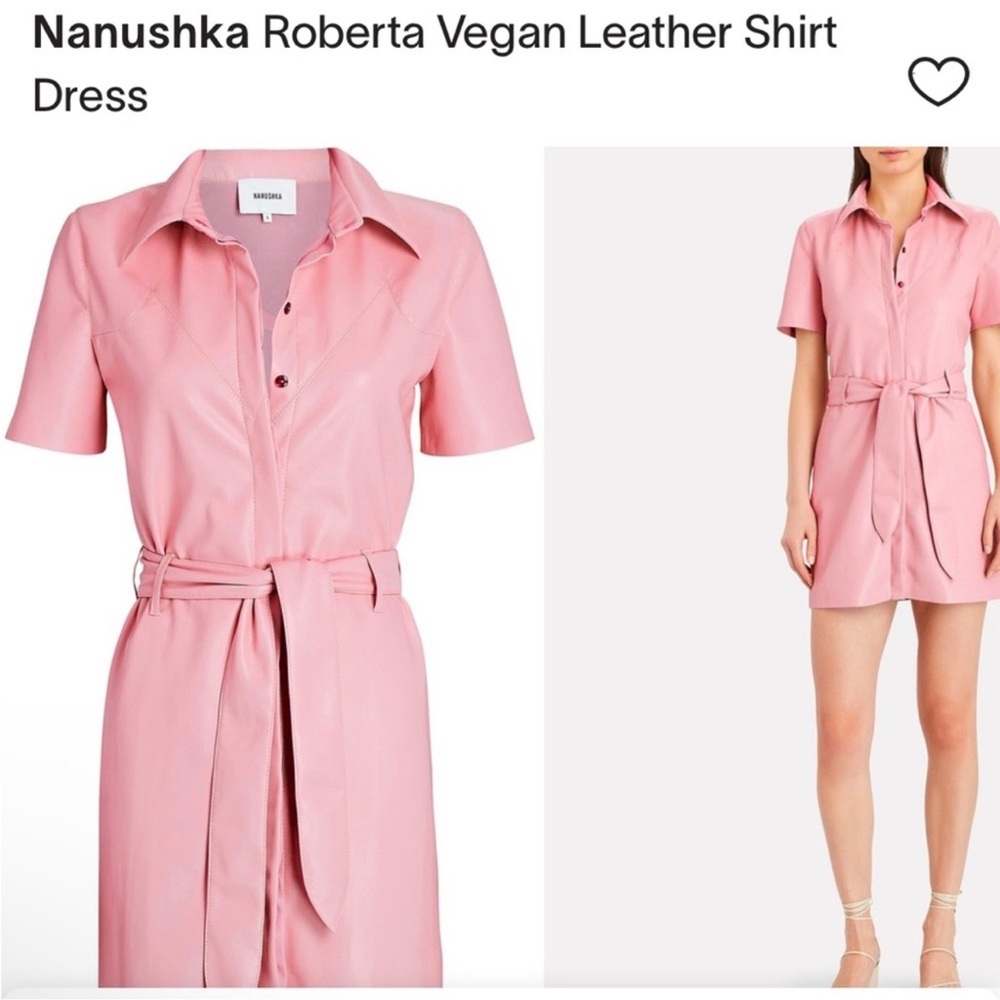 Nanushka Pink Vegan Leather Shirt Dress